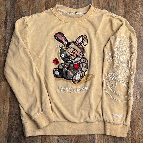 BKYS Lucky Charm Sweatshirt Men's‎ Medium Yellow Embroidered Crew Neck 6468 - Picture 1 of 13